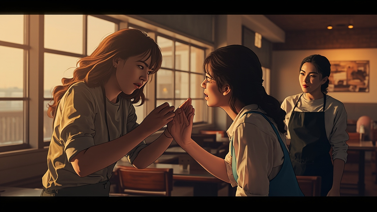 两女餐厅互殴现场监控截图
